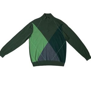 Perry Ellis 1/4 Zip Men's Sweater Pullover Argyle Mock Rockabilly Preppy Core